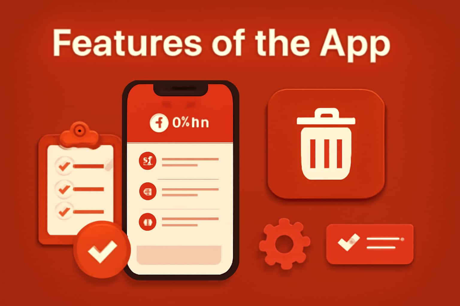 An informational scene depicting the features of the Ok Bin App with a modern design.