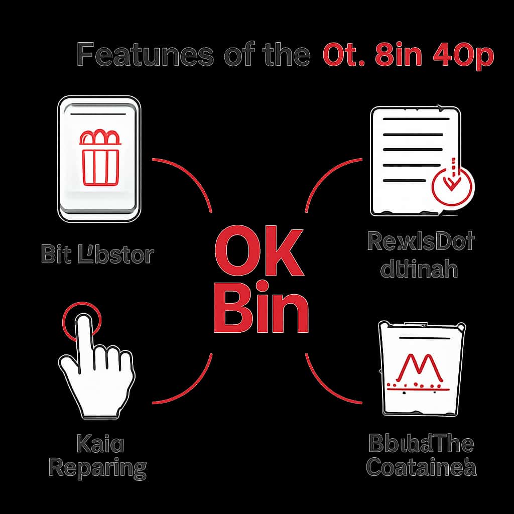 An educational illustration of the Ok Bin App features.