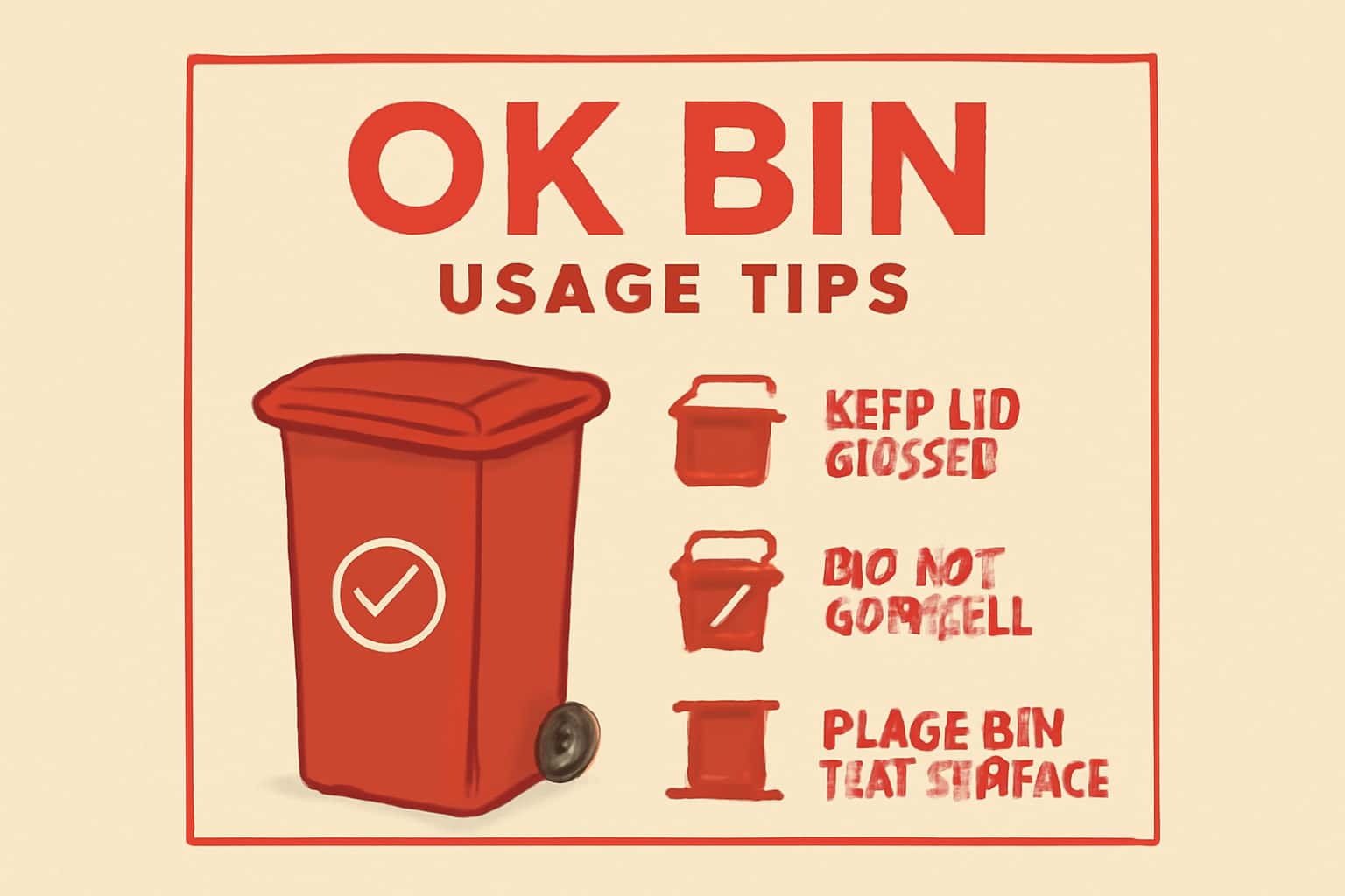 An informative scene illustrating usage tips for the Ok Bin app with emphasis on accessibility and navigation.