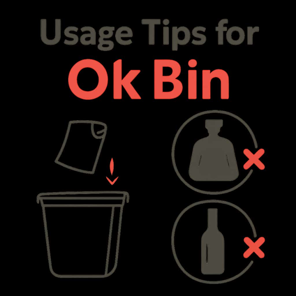 An educational diagram outlining key features of the Ok Bin app.