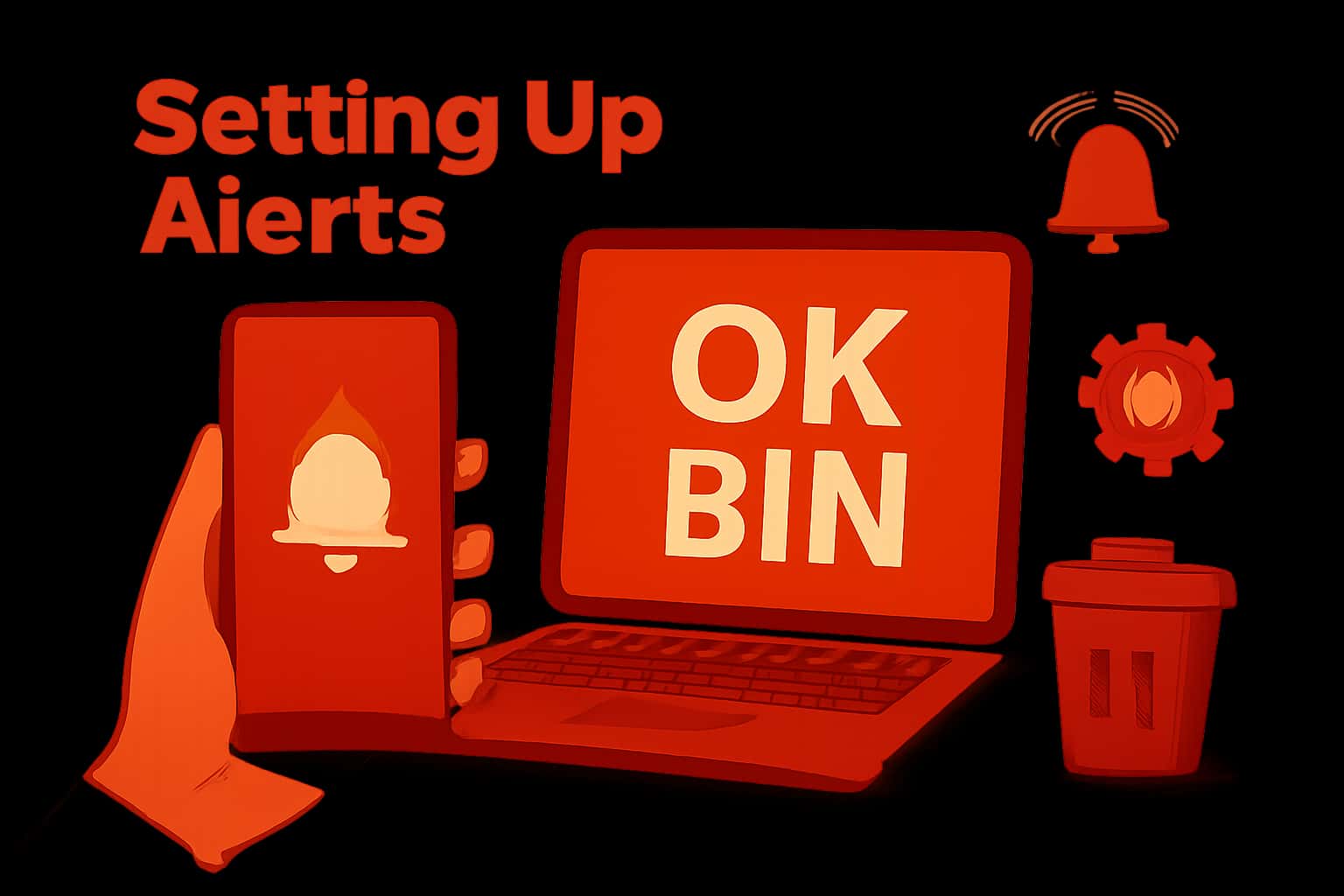 An informative illustration representing the process of setting up alerts within the Ok Bin application.