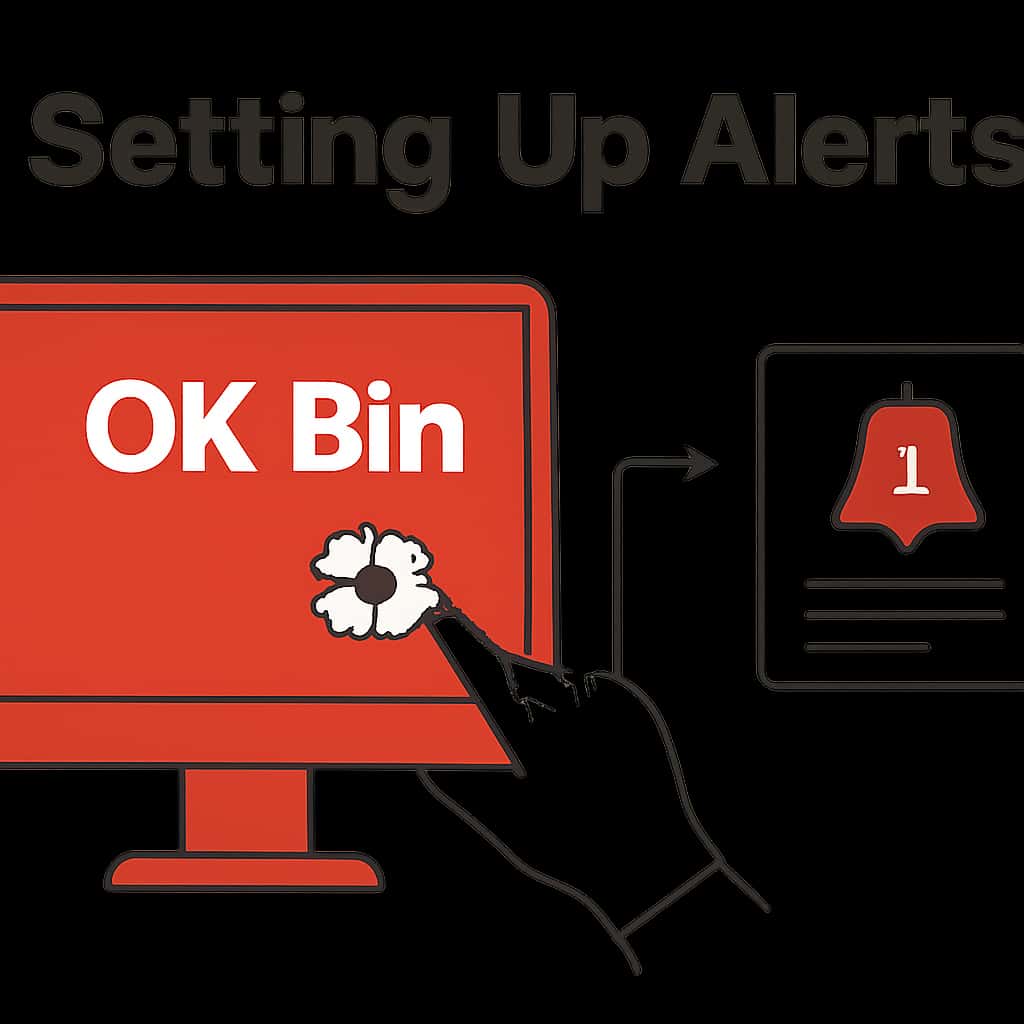 A diagram illustrating the steps involved in setting up alerts on the Ok Bin platform.