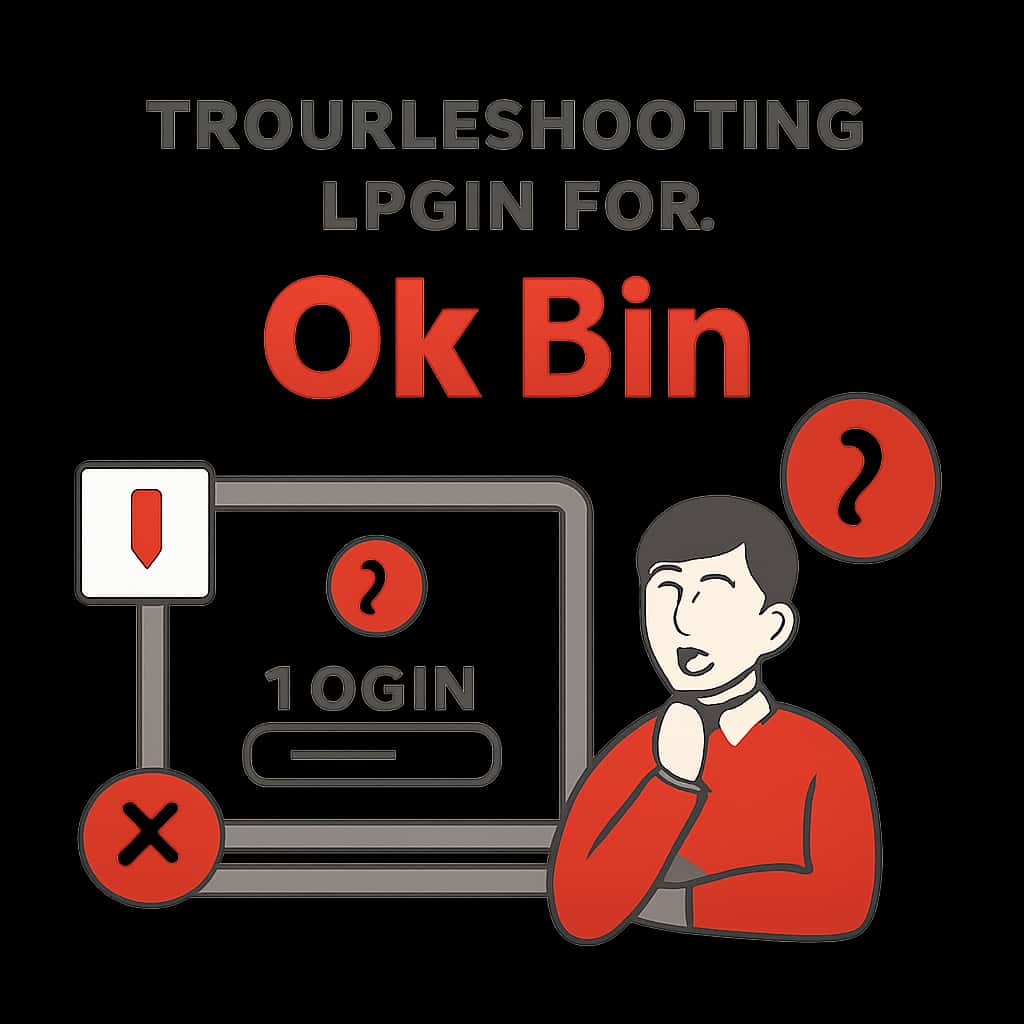 An educational diagram explaining login troubleshooting for Ok Bin.