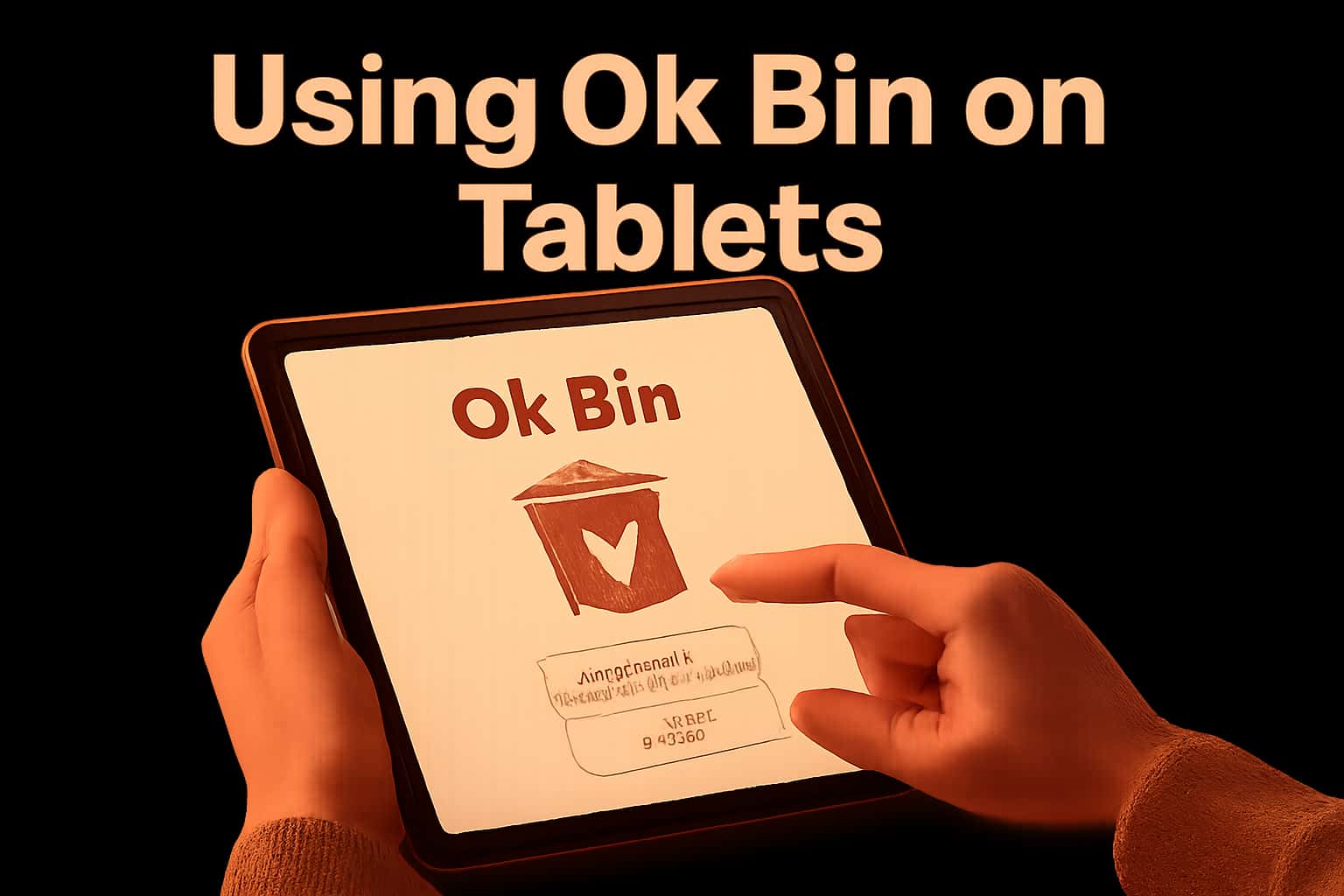 A landscape view showcasing the Ok Bin app interface on a tablet.